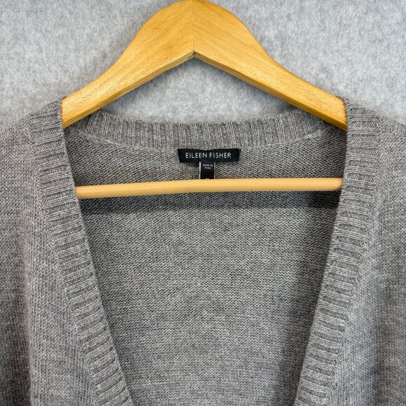 Eileen Fisher Women's Medium Gray‎ Cardigan Sweater Baby Alpaca Wool Open Front - Picture 4 of 16
